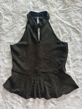 NWOT Lily Black Metallic Halter Peplum Top